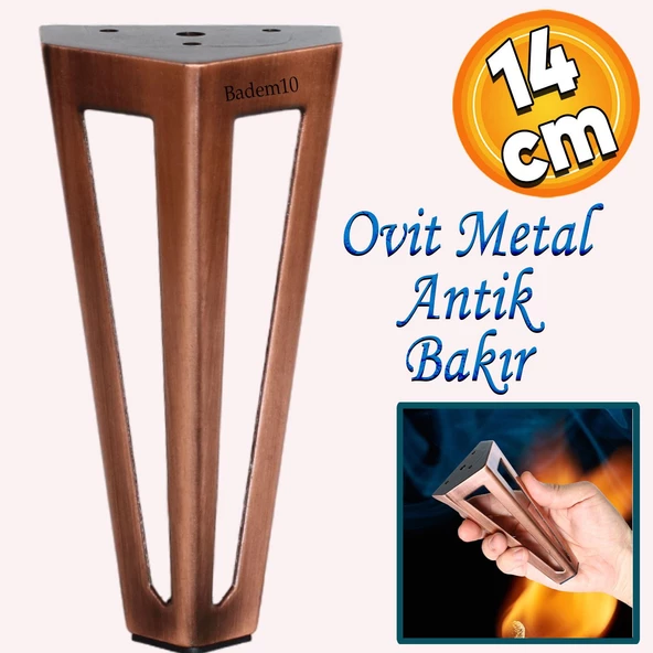 Ovit Açık Koltuk Baza Puf Kanepe Tv Ünite Masa Mobilya Ayağı Ayakları Metal Ayak 14 Cm Antik Bakır