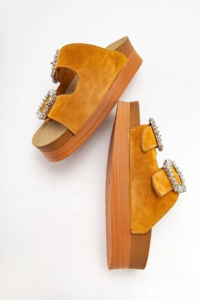 Canisa Kadın Deri Terlik Hardal Süet - 8