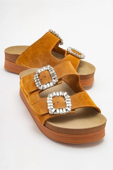 Canisa Kadın Deri Terlik Hardal Süet - 6