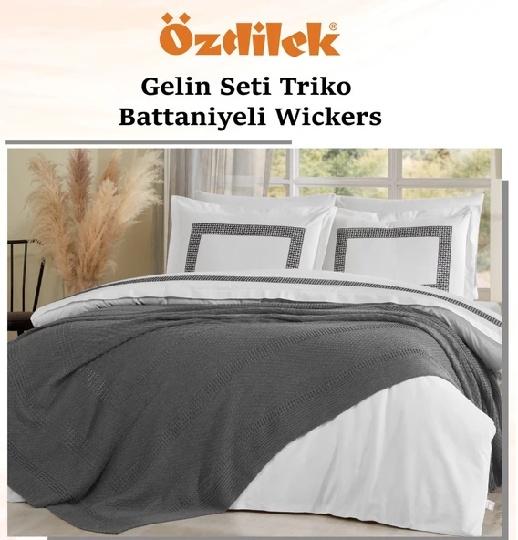 Özdilek Wickers 7 Parça Triko Battaniyeli Gelin Seti-Antrasit - Resim 2