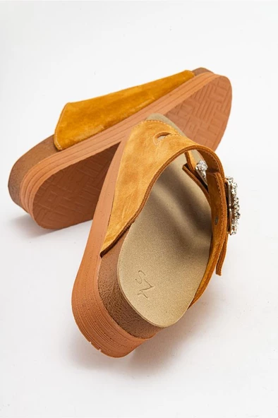 Canisa Kadın Deri Terlik Hardal Süet - 7