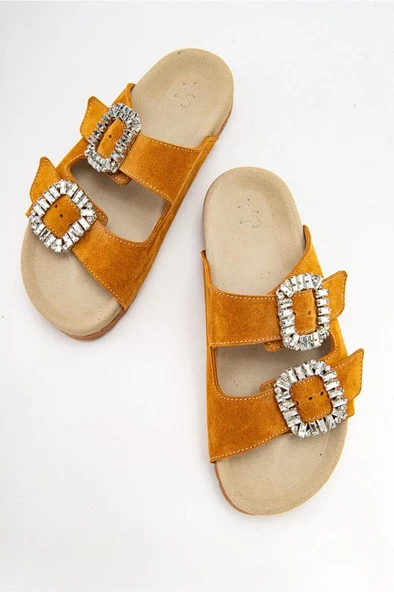 Canisa Kadın Deri Terlik Hardal Süet - 4