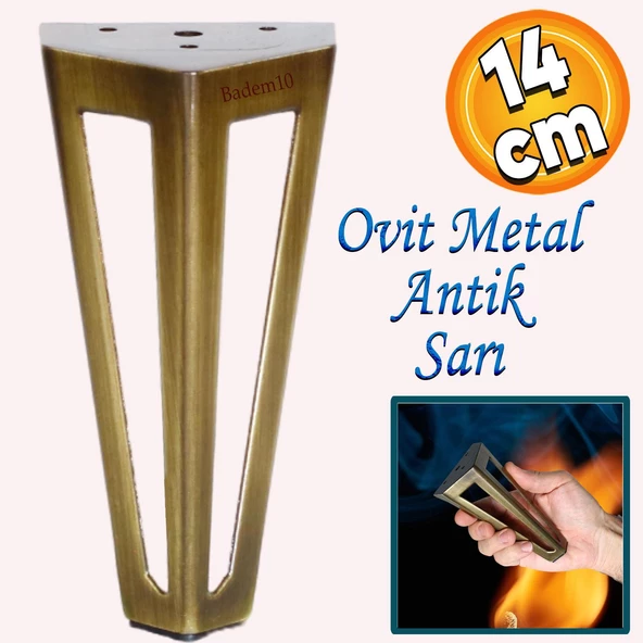 Ovit Açık Koltuk Baza Puf Kanepe Tv Ünite Masa Mobilya Ayağı Ayakları Metal Ayak 14 Cm Antik Sarı ürün görseli