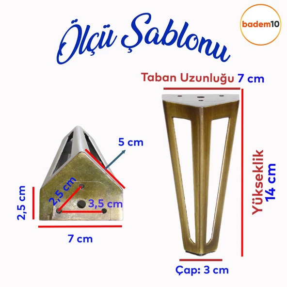 Ovit Açık Koltuk Baza Puf Kanepe Tv Ünite Masa Mobilya Ayağı Ayakları Metal Ayak 14 Cm Antik Sarı - Resim 2