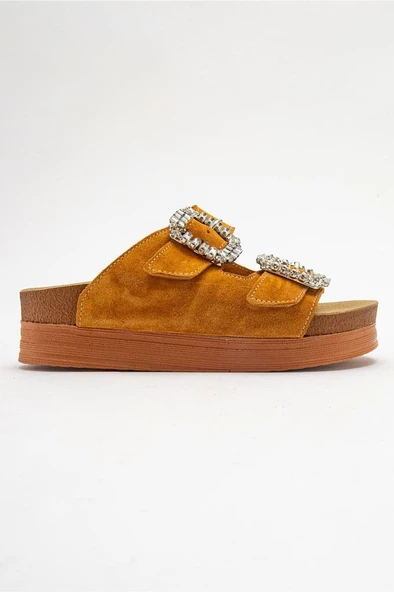Canisa Kadın Deri Terlik Hardal Süet - 5