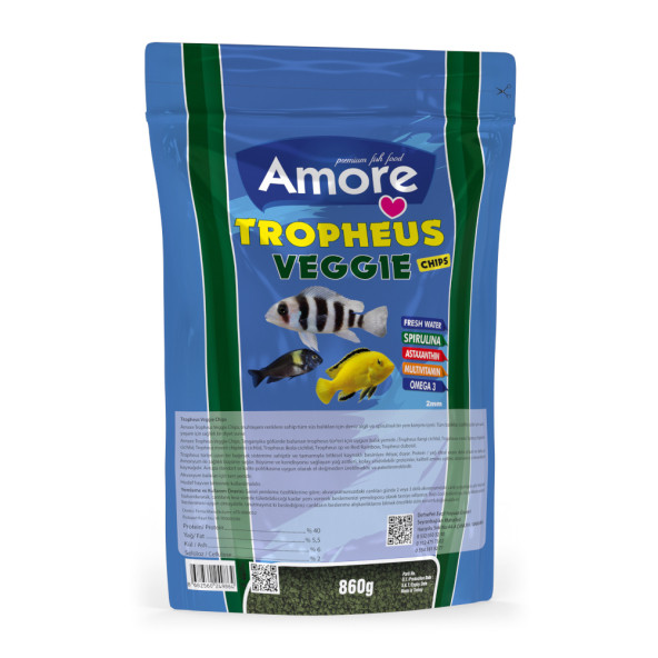 Amore Tropheus Veggie 860 gr Chips Tanganyika Malawi Bitkisel Algae Spirulina Sarımsak Balık Yemi