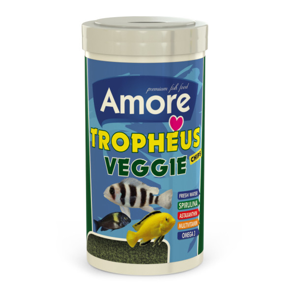 Amore Tropheus Veggie Chips 250ml Green Algae Ve Spirulina Akvaryum Balık Yemi 100gr