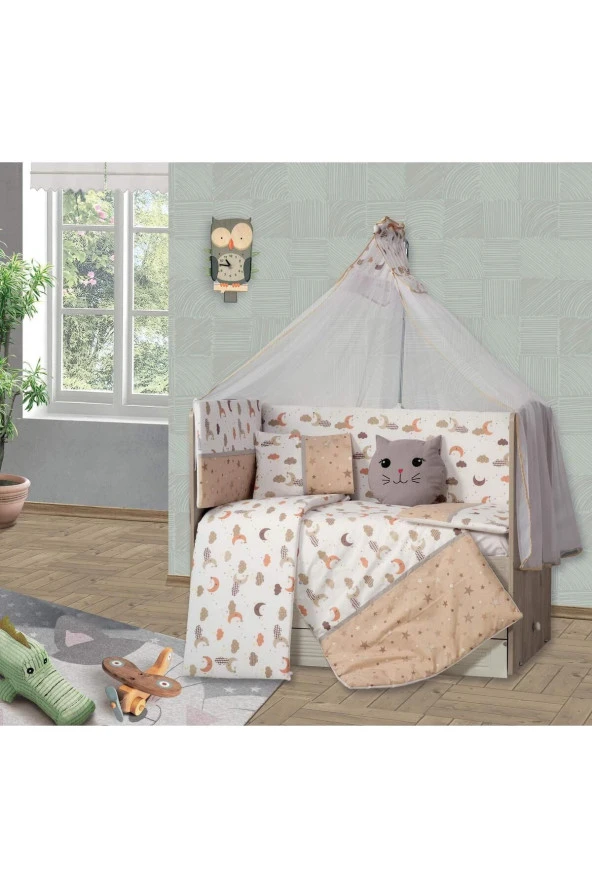 Tugu Home&baby 60x120cm Yan Korumalıklı Pamuklu Hilal Ay Yıldızlı Model 9 Parça Bebek Uyku Seti