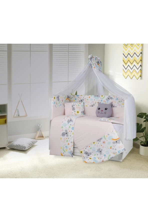 Tugu Home&baby 60x120cm Yan Korumalıklı Pamuklu Gökkuşağı Yıldızlı Model 9 Parça Bebek Uyku Seti