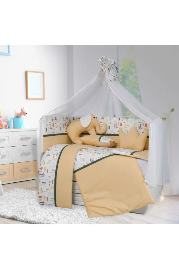 TuGU HoMe&BaBy 60x120cm yatak yan korumalıklı %100 pamuk safari model 11 parça bebek uyku seti11