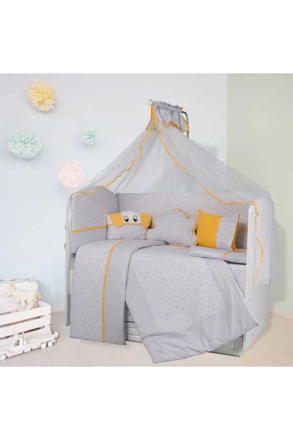 TuGU HoMe&BaBy %100 pamuklu 60x120 cm 11 parça puantiye desenli,köpekli bulutlu yastık uyku seti04