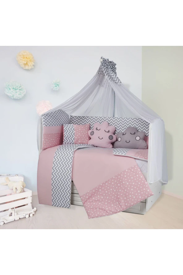TuGU HoMe&BaBy %100 pamuklu 60x120 cm 11 parça geometrik desenli,yıldızlı bulutlu yastık uyku seti03