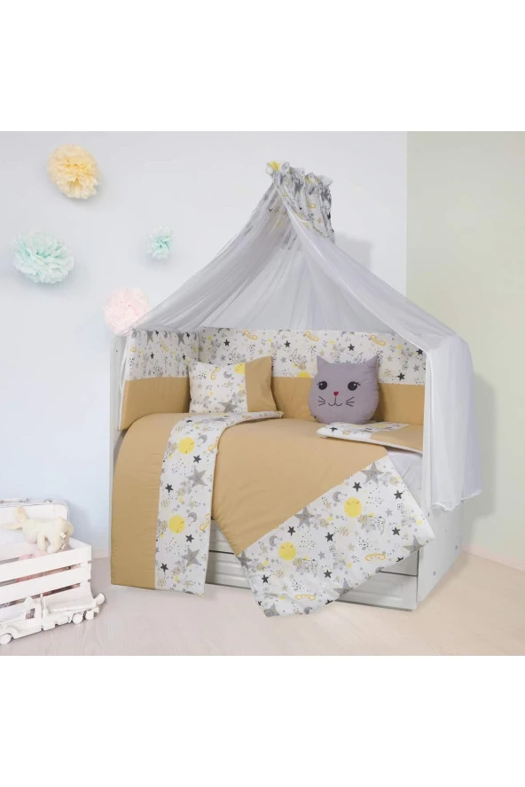 Tugu Home&baby 70x130cm Yan Korumalıklı Pamuklu Gökkuşağı Yıldızlı Model 9 Parça Bebek Uyku Seti