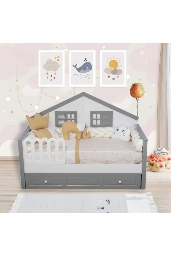 Tugu Home&baby 90x190 Montesorri Örgü Korumalı Pamuklu 8 Parça Çocuk Uyku Seti13