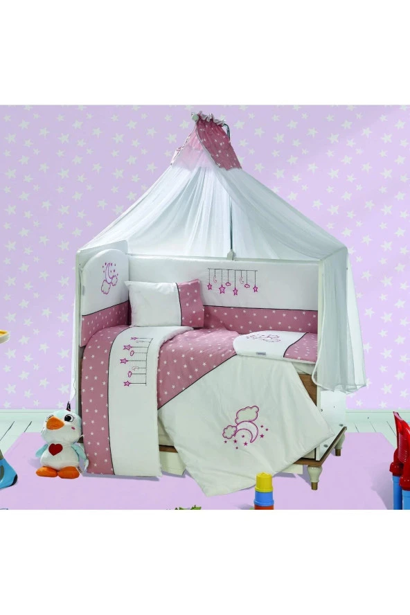 Tugu Home&baby 70x130cm Yan Korumalıklı %100 Pamuk Ay-yıldız Model 9 Parça Bebek Uyku Seti14