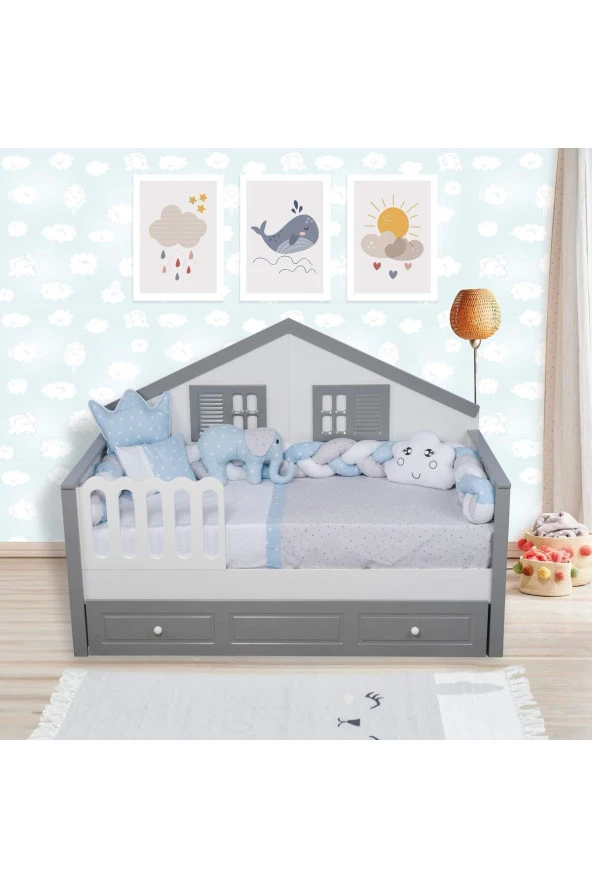 Tugu Home&baby 90x190 Montesorri Örgü Korumalı Pamuklu 8 Parça Çocuk Uyku Seti13
