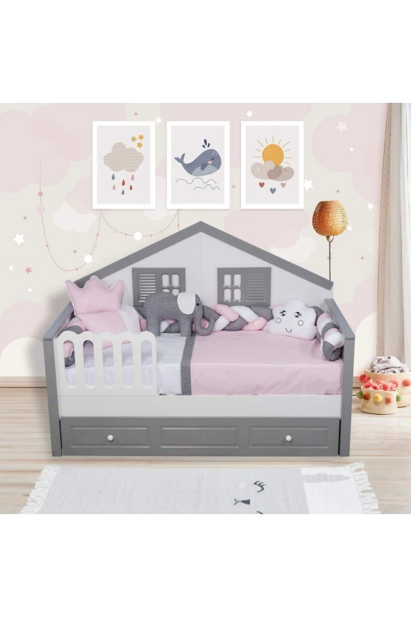 Tugu Home&baby 90x190 Montesorri Örgü Korumalı Pamuklu 8 Parça Çocuk Uyku Seti13