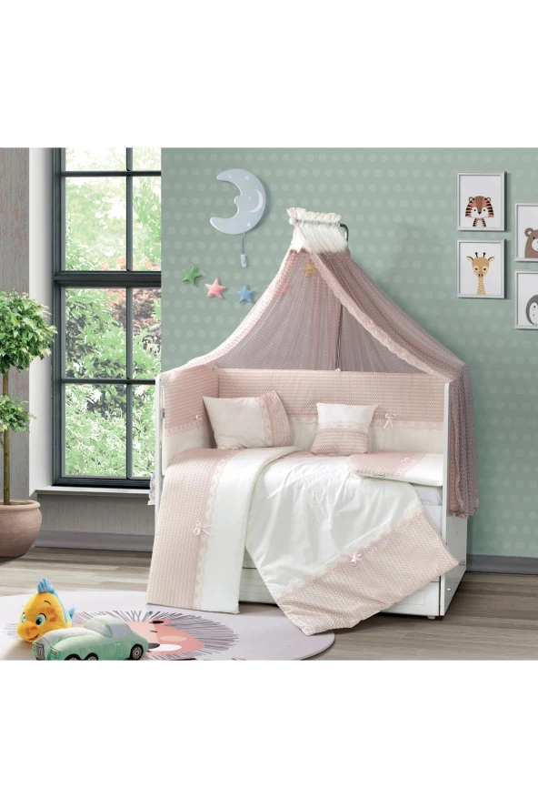 TuGU HoMe&BaBy 70x130cm yatak yan korumalıklı %100 pamuk fistolu model 10 parça bebek uyku seti12