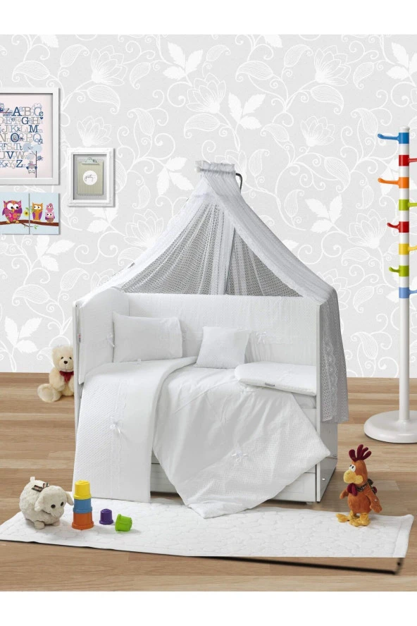 Tugu Home&baby 70x130cm Yan Korumalıklı %100 Pamuk Fistolu Model 10 Parça Bebek Uyku Seti12