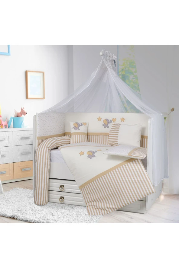 TuGU HoMe&BaBy pamuklu 70x130 cm 10 parça fil desenli,yıldızlı uyku seti04