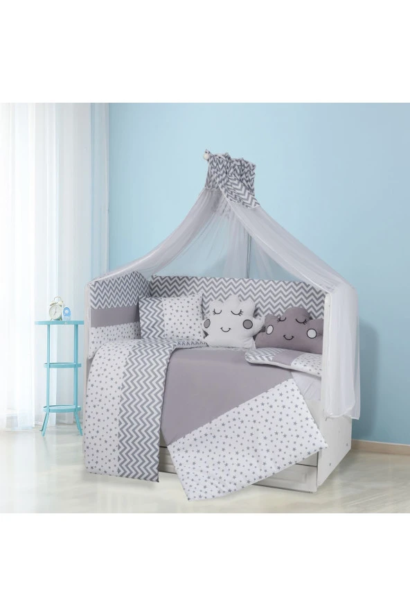 TuGU HoMe&BaBy %100 pamuklu 70x130 cm 11 parça geometrik desenli,yıldızlı bulutlu yastık uyku seti03