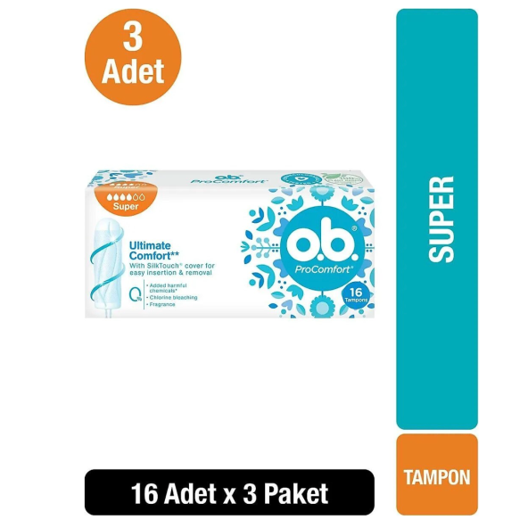 o.b. Ultimate Comfort Super 16'lı Tampon 3 Paket (toplam 48 Adet)