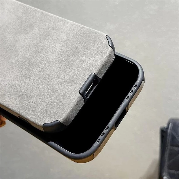İphone 15 Pro İle Uyumlu Premium Suni Suet Kamera Korumalı Kılıf - Resim 4