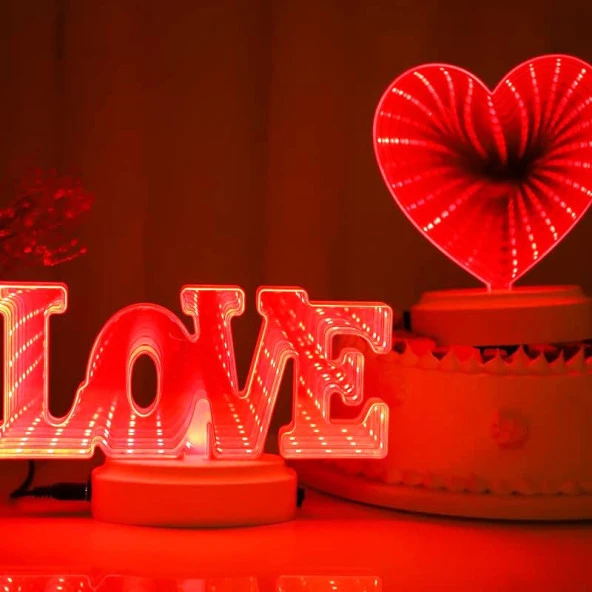 VIP LOVE + HEART LED LİGHT 3D TUNNEL LAMP 3D IŞIKLI LOVE YAZISI + LED IŞIKLI KALP USB+PİLLİ LED IŞIK