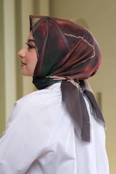 Afvente Soyut Desen Bordo Pamuk Eşarp - Resim 2