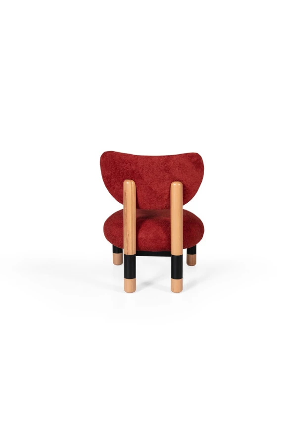 TurkishTouch Modern Berjer Kırmızı Teddy Kumaş Ahşap Ayak Siyah Metal Gövde Tekli Koltuk Salon Genç Odası Ofis - 4