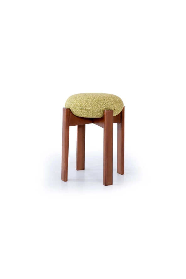 TurkishTouch Puf Yeşil Kumaş Ceviz Renkli Ahşap Ayaklı Dekoratif Modern Oturma Odası Makyaj Masası Mutfak Balkon - 2