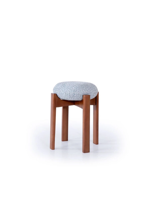 TurkishTouch Puf Turkuaz Kumaş Ceviz Renkli Ahşap Ayaklı Dekoratif Modern Oturma Odası Makyaj Masası Mutfak - 2