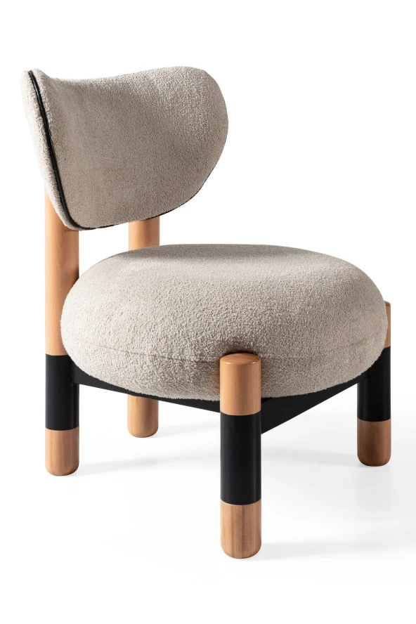 TurkishTouch Modern Berjer Krem Teddy Kumaş Bohem Ahşap Ayak Siyah Metal Gövde Tekli Koltuk Salon Genç Odası Ofis - 4