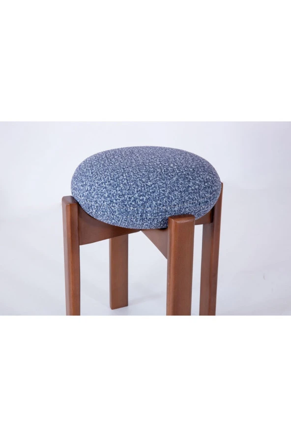 TurkishTouch Puf Mavi Kumaş Ceviz Renkli Ahşap Ayaklı Dekoratif Modern Oturma Odası Makyaj Masası Mutfak Balkon - 3