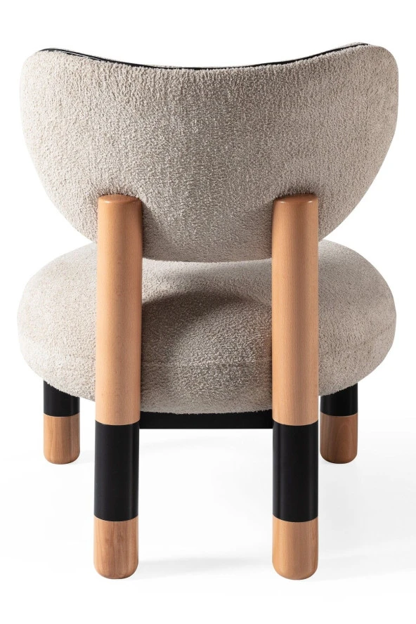 TurkishTouch Modern Berjer Krem Teddy Kumaş Bohem Ahşap Ayak Siyah Metal Gövde Tekli Koltuk Salon Genç Odası Ofis - 7