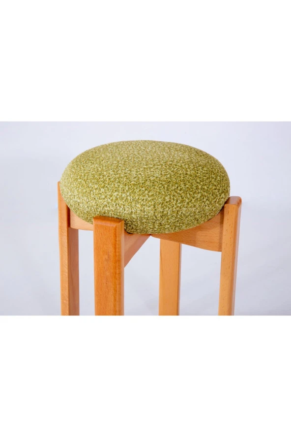 TurkishTouch Puf Yeşil Renkli Kumaş Ahşap Ayaklı Dekoratif Modern Oturma Odası Makyaj Masası Mutfak Balkon Ofis - 3