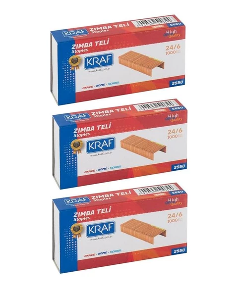 Kraf Zımba Teli 24/6 Sarı 1000 li 3 lü Set 255G - 2