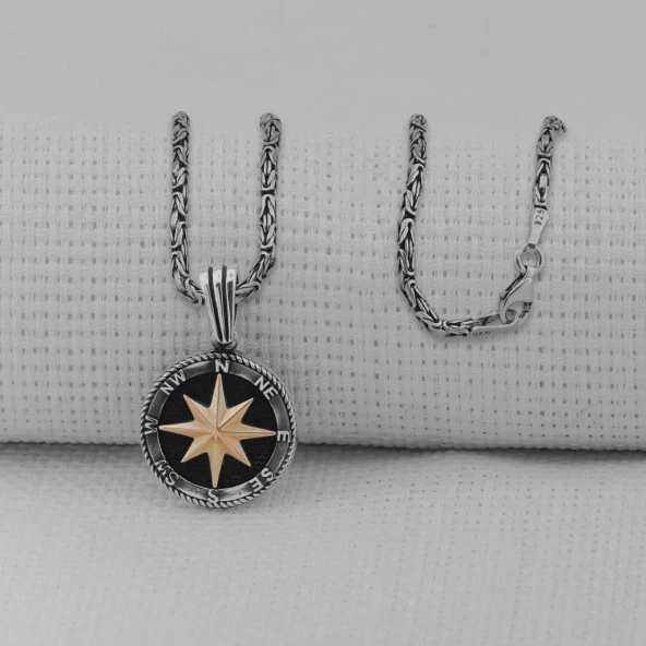 Pusula 925 Ayar Erkek Gümüş Kolye ürün görseli