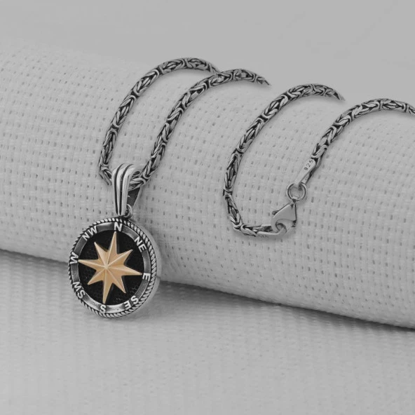 Pusula 925 Ayar Erkek Gümüş Kolye - Resim 2