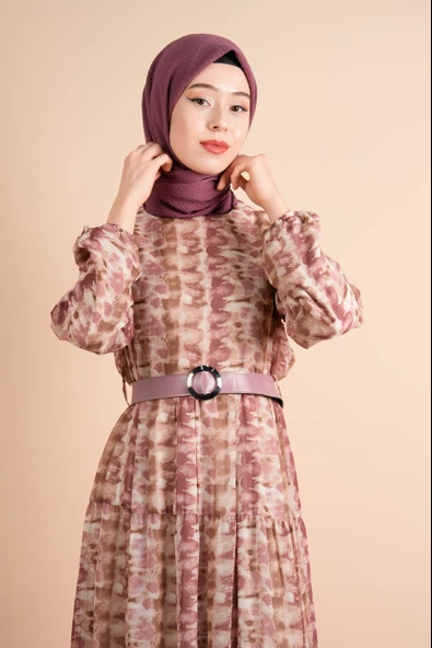 Yeni Koleksiyon Astarlı Şifon Batik Desen Pembe - 3
