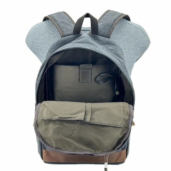 Ççs London 51568 Kanvas Usb Usb Çıkışlı Sırt Çantası Siyah - Resim 5