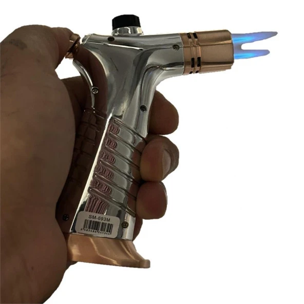 Çift Alevli Masaüstü Pürmüz Jet Çakmak Gümüş - 5