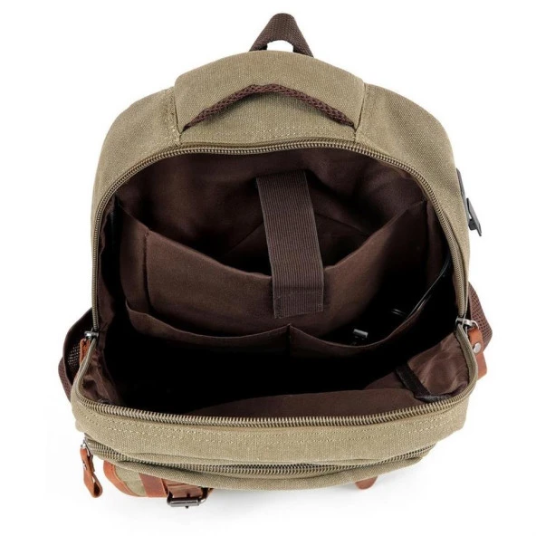 Ççs London 51567 Kanvas Sırt Çantası Haki - Resim 3
