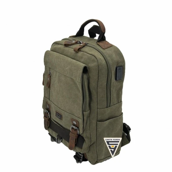 Ççs London 51565 Kanvas Sırt Çantası Haki - Resim 5