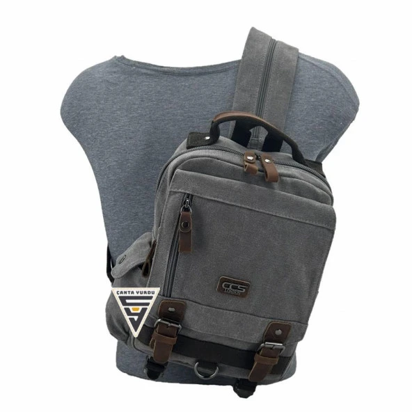 Ççs London 51563 Kanvas Çapraz Sırt ve Göğüs Çantası Gri - Resim 5