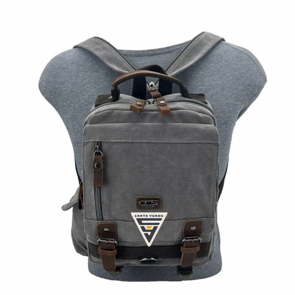 Ççs London 51563 Kanvas Çapraz Sırt ve Göğüs Çantası Gri - Resim 6