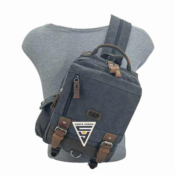 Ççs London 51563 Kanvas Çapraz Sırt ve Göğüs Çantası Siyah - Resim 6