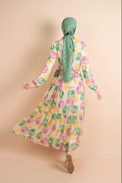 Yeni Koleksiyon Astarlı Şifon Çember Desen Pembe - 4