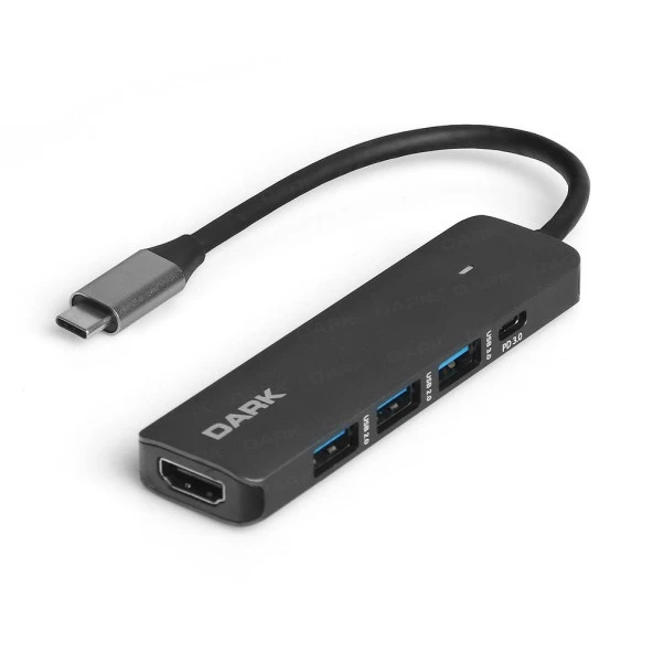 DARK DK-AC-U31X41 5'li USB Type-C DOCKING STATION (Giriş:Type-C=>Çıkış:3xUSB3.0+HDMI+PD)