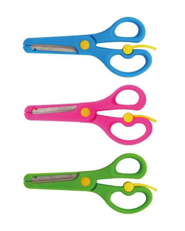 Neon Plastik Korumalı Küt Uçlu Yaylı Çocuk Okul Makası 3 lü Set